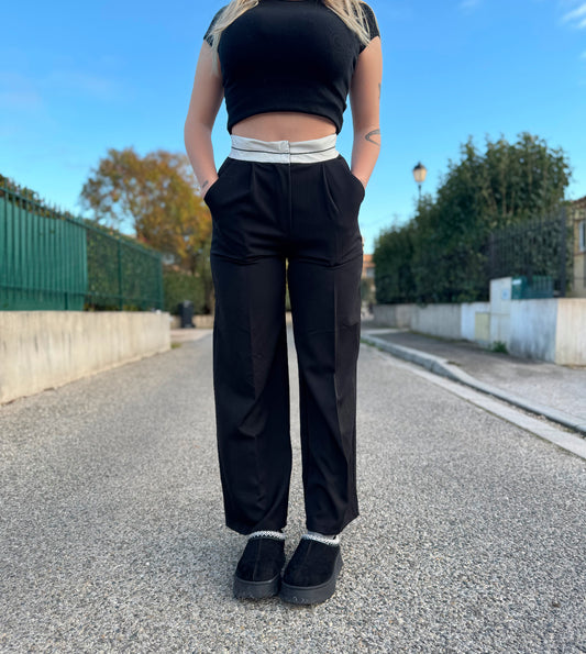 Pantalon de tailleur revers blanc